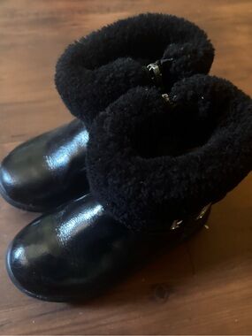 UGG Toddler Black Shearling Cuff Leather Boots